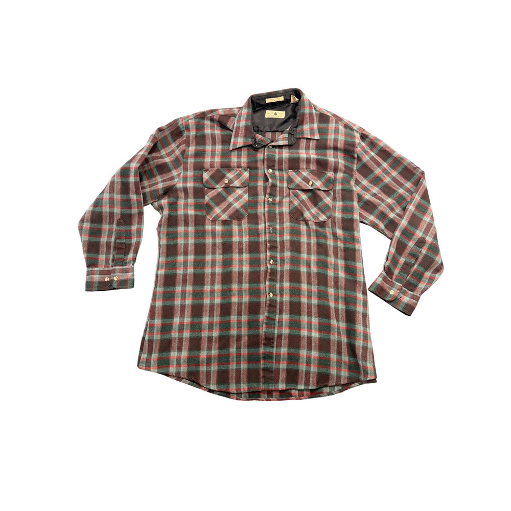 Northwest Territory Vintage Flannel Shirt Mens 2XLT Brown Green Plaid Acrylic